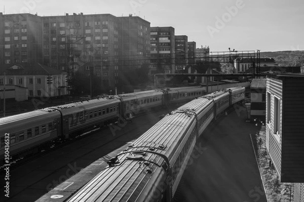 Fototapeta trains running on a railway station

