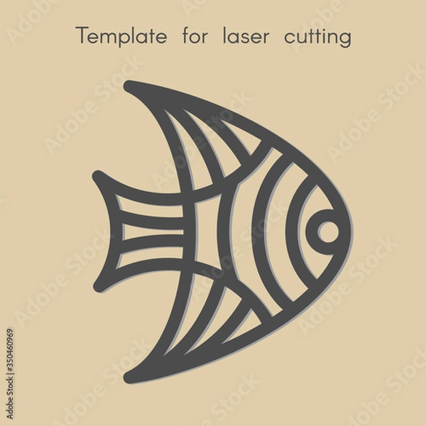 Obraz Template animal for laser cutting. Abstract geometriс fish for cut. Stencil for decorative panel of wood, metal, paper. Vector illustration.