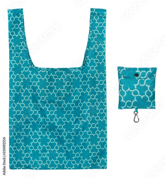 Fototapeta Blue printed foldable shopping bag in pocketsize with clipping path