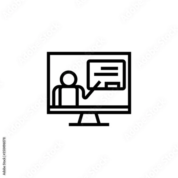 Fototapeta Teach online vector icon in linear, outline icon isolated on white background