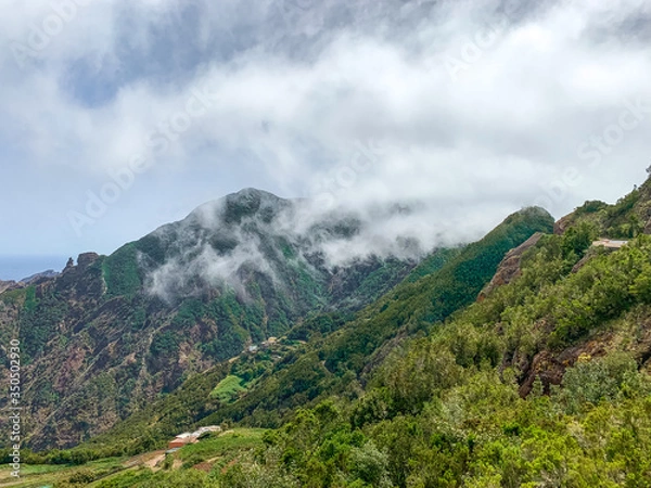 Fototapeta Viewpoint in Anaga Rural Park with white clouds, Tenerife - Canary Islands