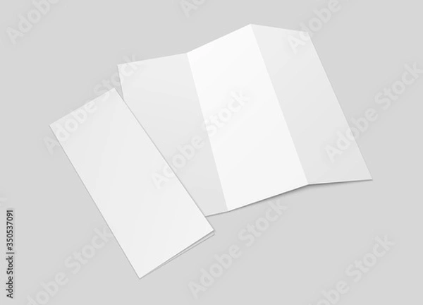 Fototapeta Blank tri fold brochure mock up. Open and closed booklet template.