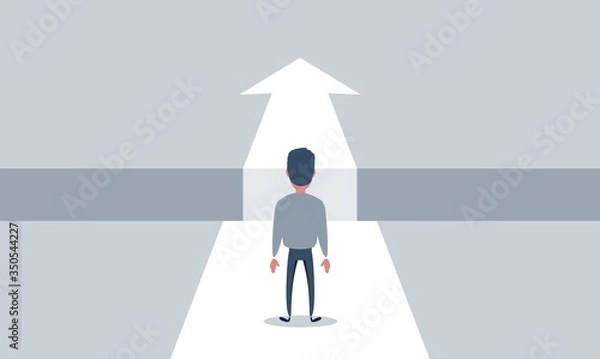 Fototapeta Business challenge and solution vector concept with businessman standing over big gap. Symbol of overcoming obstacles, strategy, analysis, creativity. vector illustration.