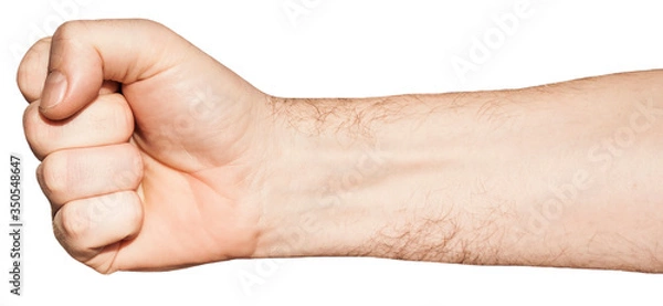 Fototapeta Close-up of male hand gesture and sign isolated over white background