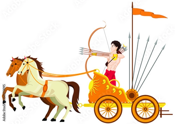 Obraz Archer Character with Golden Chariot and 2 Horse Vector illustration
