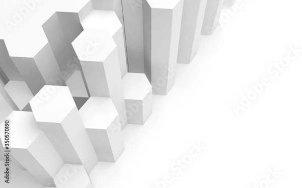 Fototapeta White abstract background with honeycomb. Hexagon bars isolated on white backdrop. 3D illustration