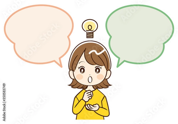 Fototapeta 女性、吹き出し、閃き