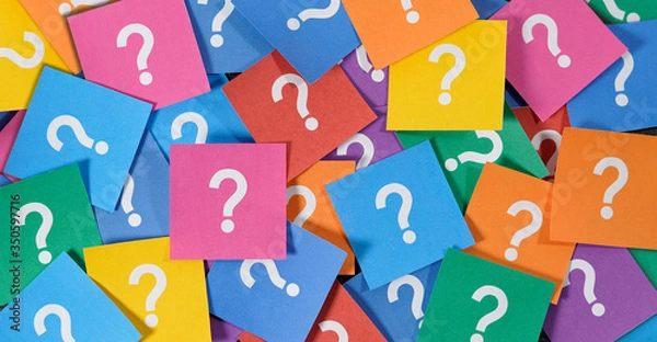 Obraz Question Mark Symbol On Note Papers Customer Questions Concept