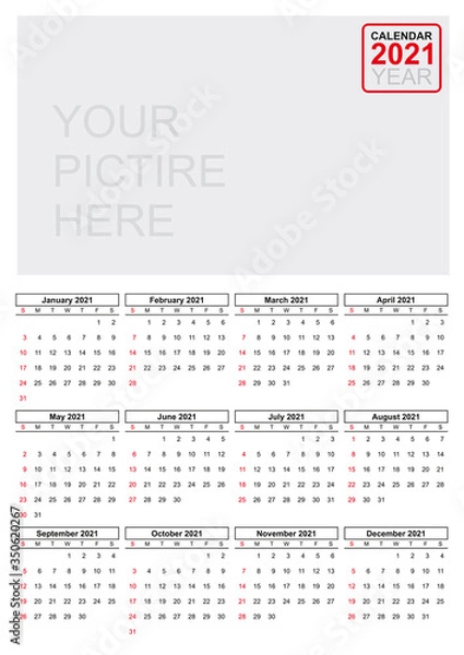 Obraz Calendar vector grid for 2021 year. Calendar 2021.