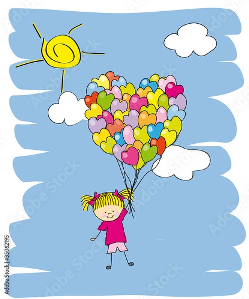 Fototapeta niña volando en globo