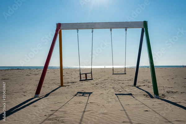 Fototapeta Empty Beaches in Grado on a sunny Winterday