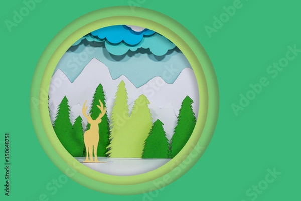 Fototapeta mountain landscape scene with pine trees and elk