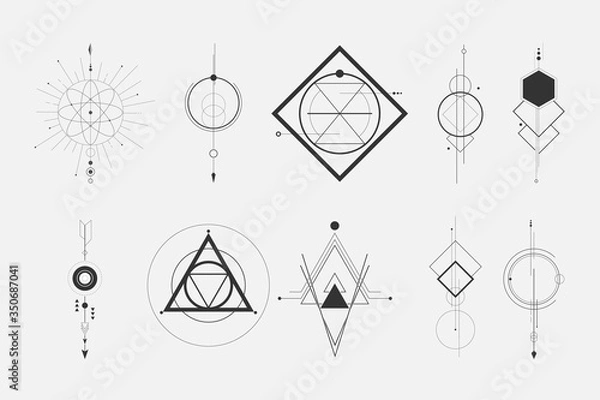 Fototapeta zestaw minimalistyczny tatuaż elementy projektu geometrycznego. - koncepcja hipster.
