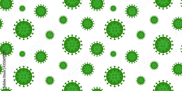 Fototapeta Coronavirus green bacteria cell seamless pattern on white background vector illustration