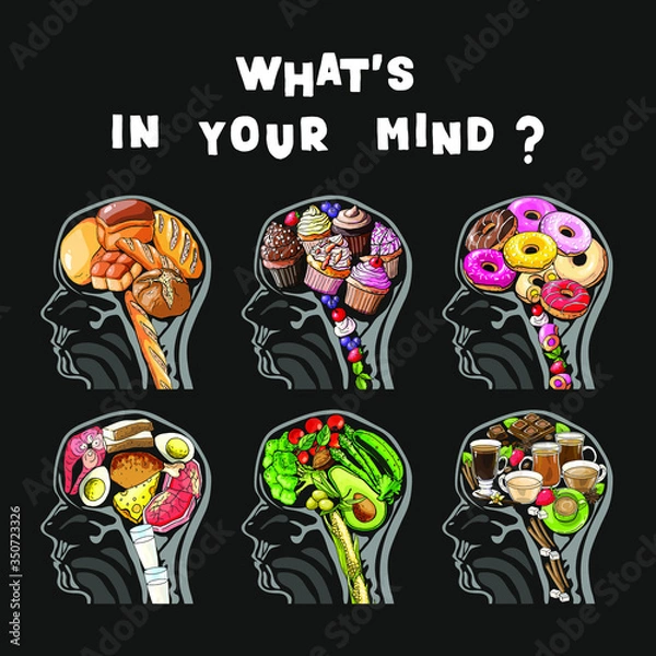 Obraz Vector illustration brain full of food