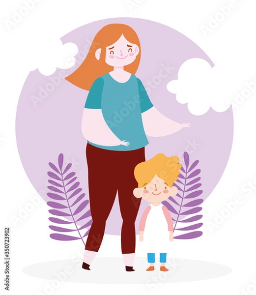 Fototapeta Mother with son clouds and leaves vector design