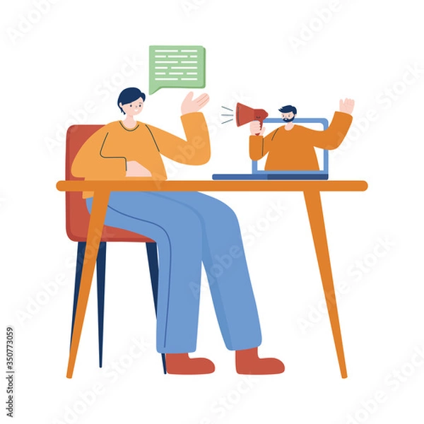 Fototapeta Men with laptop on desk vector design