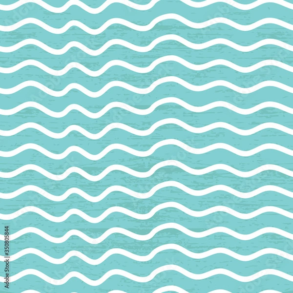 Fototapeta Vector seamless doodle waves on light blue background