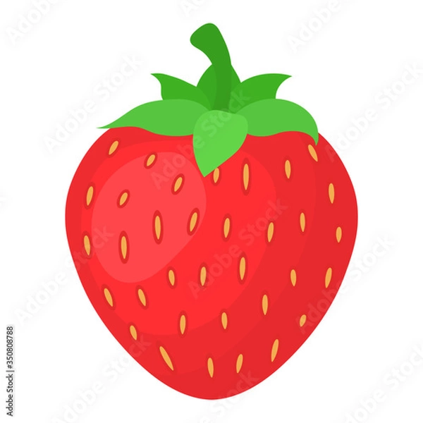 Obraz Fresh bright exotic whole strawberry isolated on white background. Summer fruits for healthy lifestyle. Organic fruit. Cartoon style. Vector illustration for any design.