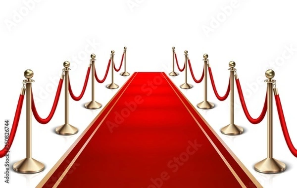 Obraz 3d realistic vector red carpet and gold barrier.