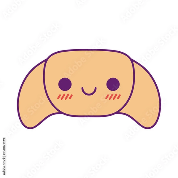 Fototapeta Kawaii croissant bread cartoon line and fill style icon vector design