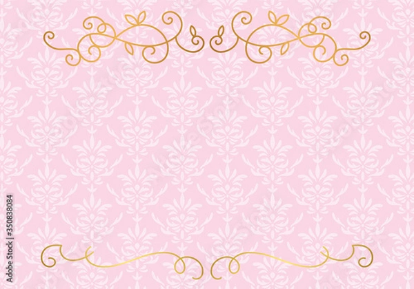 Fototapeta ダマスク柄背景ピンクと飾り罫
