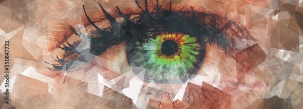 Obraz abstract designed eyes closeup dispersion effect dark background.