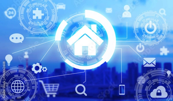 Fototapeta 家とネットワークテクノロジー テレワークやスマートハウス Network technology & home.concept image of Smart house Telework