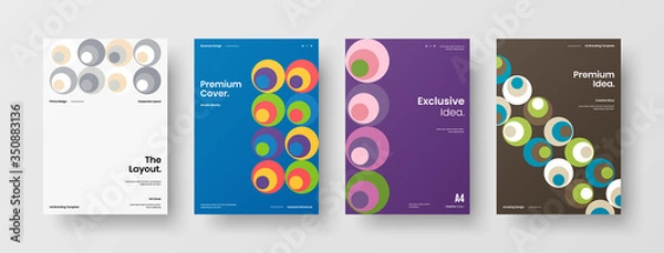 Obraz Company identity brochure template collection. Business presentation vector A4 vertical orientation front page mock up set. Corporate report cover abstract geometric illustration design layout bundle.