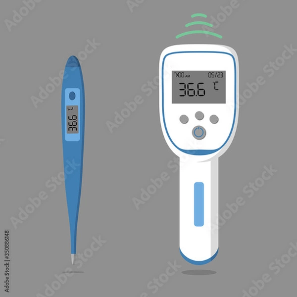 Obraz Medical digital non-contact thermometer gun for body temperature measuring  and digital electronic classic thermometer