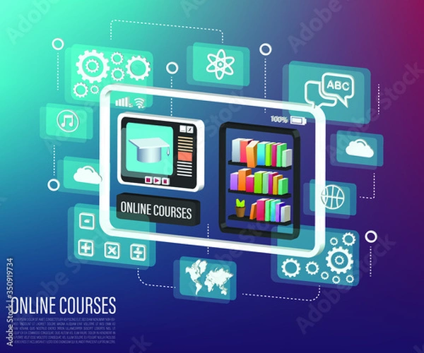 Obraz Online learning with 3d  tablet online class on 3D Tablet 