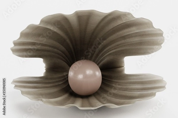 Fototapeta Realistic 3D render of Clam with Pearl