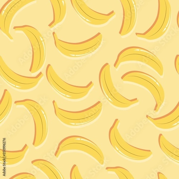 Fototapeta Fruit seamless pattern, bananas with double shadow on light yellow background. Summer vibrant design. Exotic tropical fruit. Colorful vector illustration