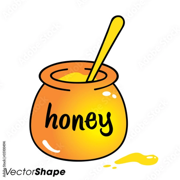 Fototapeta Cartoon drawing of a honey pot with spoon