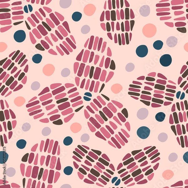 Fototapeta Modern seamless stylised design vector pattern with abstract egg forms in different pink tones . Can be used for printing on paper, stickers, badges, bijouterie, cards, textiles. 