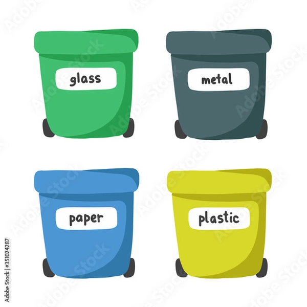 Fototapeta recycling garbage bins doodle icon, vector illustration