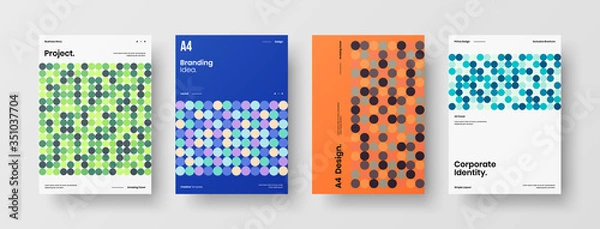 Obraz Company identity brochure template collection. Business presentation vector A4 vertical orientation front page mock up set. Corporate report cover abstract geometric illustration design layout bundle.