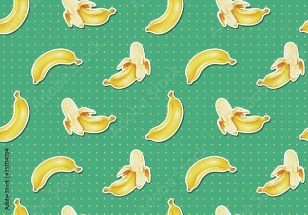 Obraz シームレスパターン　手描き風　ドット　バナナ　ベクターイラスト