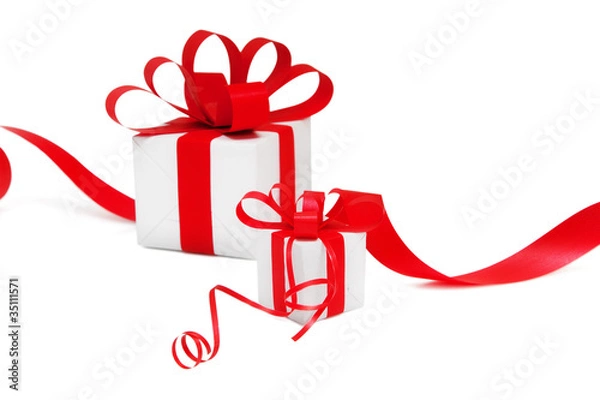 Obraz Gift wrapped with a red ribbon
