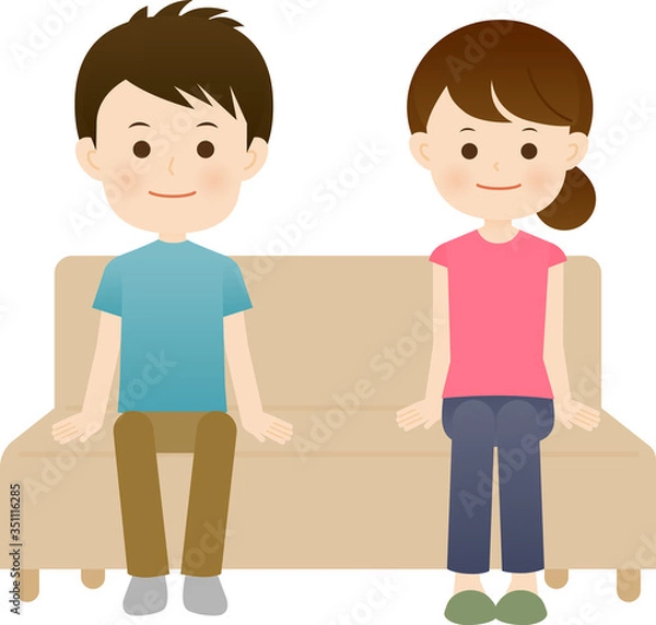 Fototapeta 距離をとって座る男女