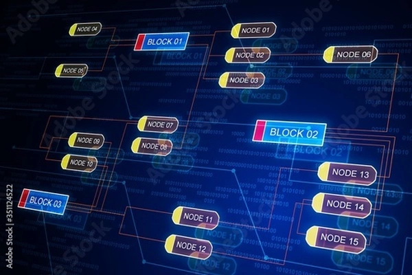 Fototapeta Programming and coding concept with abstract binary code and nodes. 3D Rendering