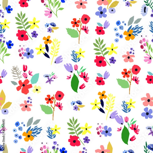 Fototapeta Seamless pattern. Vector floral design with wildflowers. Romantic background