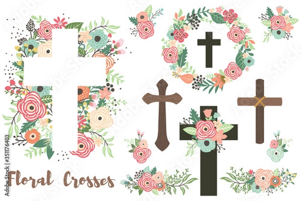 Fototapeta A Vector Of Floral Crosses Elements Set
