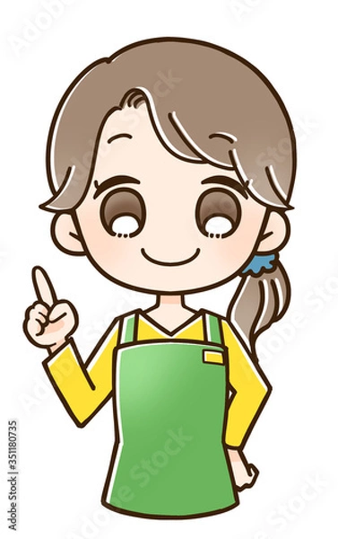 Obraz 笑顔のエプロン女性　指差し