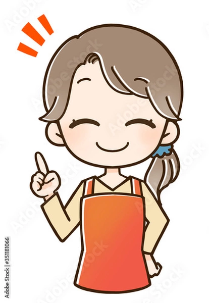 Obraz 笑顔のエプロンの女性　指差し