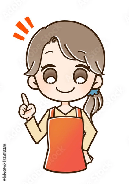Obraz エプロンの女性 指さし 注目