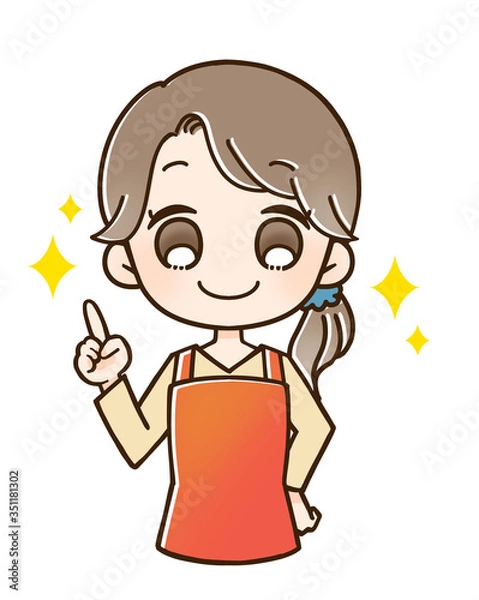 Obraz エプロンの女性 指さし 笑顔