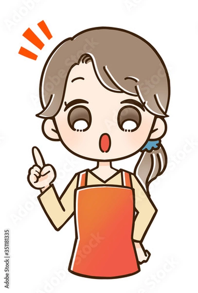 Obraz エプロンの女性 指さし 注目
