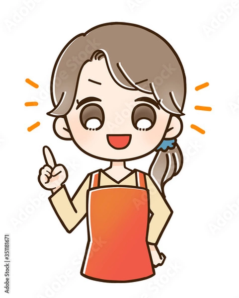 Obraz エプロンの女性 指さし やる気