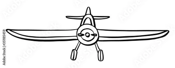Obraz Sign airplane in hand drawn doodle style isolated on white background. Agricultural aircraft vector outline stock illustration.
